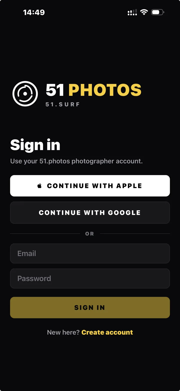 51 Photos sign-in screen